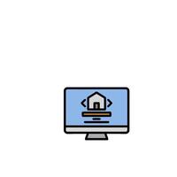 A computer monitor with a house on it vector