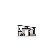 A line drawing of a building with a ladder vector