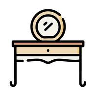 A table with a mirror on it and a lamp vector