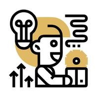 A man is holding a box with a light bulb above it vector