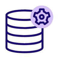 A purple icon with a gear on top of a stack of data vector