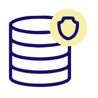 A blue icon with a shield on top of a stack of data vector