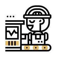 A man in a hard hat is working on a computer vector