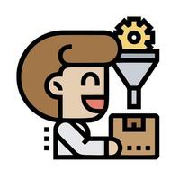 A cartoon man holding a box with a funnel vector