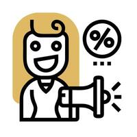 A woman holding a megaphone and a percentage sign vector