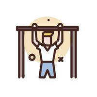 a man is hanging on a bar in a gym vector