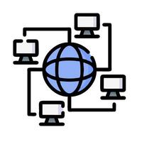 A globe surrounded by computers and monitors vector