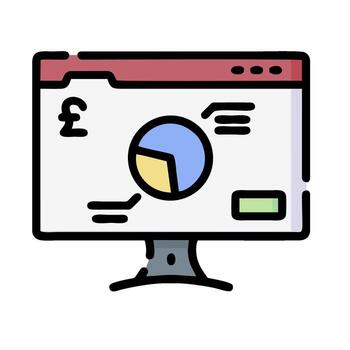 un computadora pantalla con un tarta gráfico y un grafico vector