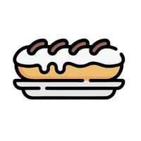 A donut with cream and chocolate on top vector