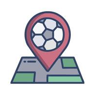 a soccer ball on a map pointer icon vector