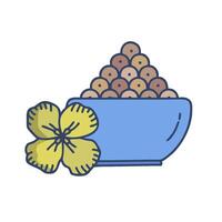 a bowl of cereal with a flower next to it vector