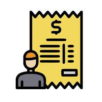 a man is standing in front of a receipt and a dollar sign vector