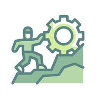 a man is climbing up a mountain with a gear on his back vector