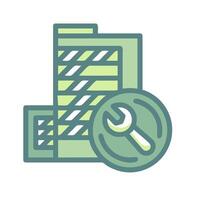 a green and white icon of a wrench and a file vector