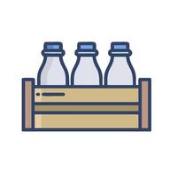 a wooden crate with three bottles of milk vector
