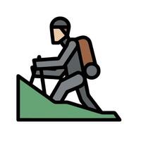 a man with a backpack and hiking poles is climbing up a hill vector