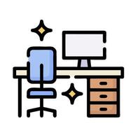 office desk with computer and chair vector