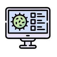 a computer monitor with a green virus on it vector
