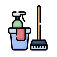 a bucket and a broom with a rag in it vector