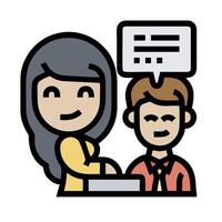 a cartoon woman and man are talking to each other vector