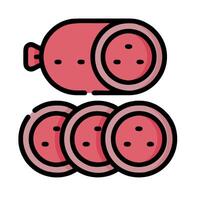 a group of slices of meat with a red face vector