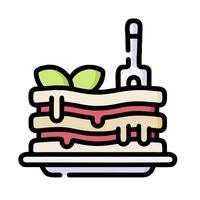 a slice of cake with a fork and knife on top vector