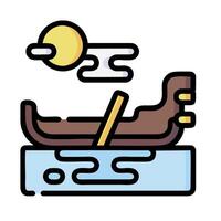 a boat with a sun on it and a boat on the water vector