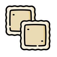 two pieces of bread with a square shape on top vector
