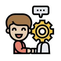a man is working on a computer with a cogwheel vector