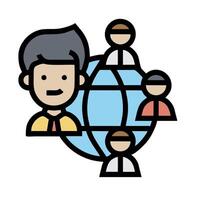 people around the globe with a man in the middle vector