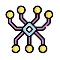 a network of dots with a yellow and purple color scheme vector
