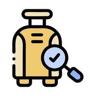 a suitcase with a magnifying glass and a check mark vector