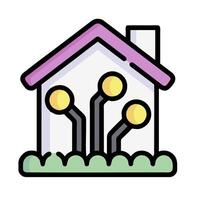 a house with a computer and a computer chip on it vector