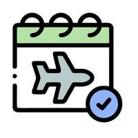 a calendar with an airplane and a check mark vector
