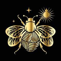 Golden bee with a ball of yarn on a black background vector