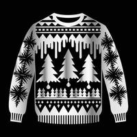 Christmas sweater with trees and snow on a black background vector