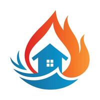 A house with flames and water in the background vector