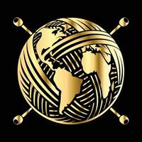 A gold globe with crossed knitting needles on it vector
