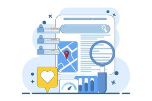SEO map optimization concept, Business appears on search engine results page with location and customer ranking, Business listing on search engine, illustration with background. vector