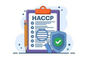 HACCP Concept. Critical Control Point Hazard Analysis with award or check mark. Food Safety warnings and guidelines in HACCP policy in healthcare sector. Flat illustration. vector
