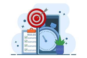 Time schedule concept, time management, deadline, planner, start, calendar, business strategy planning, project management. Task planning. Flat illustration on background. vector