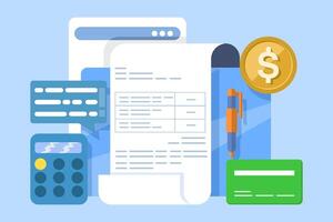 Online invoice maker concept, Send invoice online, Online bill payment, Business using accounting software to manage bills, invoice financial transaction data. flat illustration. vector