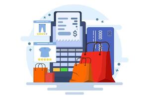 Contactless payment concept, Wireless mobile payment with debit card, Invoice, Shopping concept, Payment machine, debit card. Flat illustration on background. vector