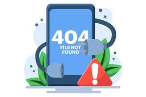 Concept of 404 error, System error, Broken page, Cable and socket, Page not found. Unplug system error. Flat illustration on background. vector