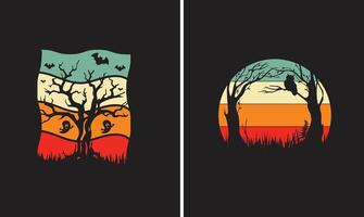 Two different designs of trees and a bird vector