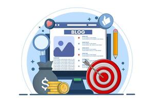Blog article creation concept, content creation, blog monetization, make money online. Freelance web article writing, can be used for web banners, landing pages, mobile apps, infographics. vector