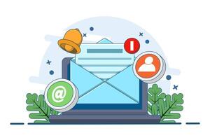 Concept of new email notification on device screen, Direct digital marketing, Unread message reminder, Email marketing concept. Flat illustration on background. vector