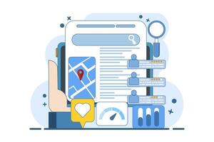 SEO map optimization concept, Business appears on search engine results page with location and customer ranking, Business listing on search engine, illustration with background. vector