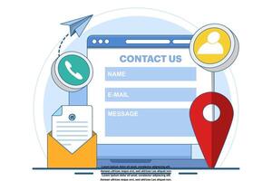 Contact Us form concept on laptop screen flat illustration for web banner, mobile app, landing page, business presentation, website banner, Customer Support, customer service, online support, help. vector