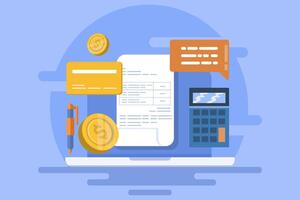 Online invoice maker concept, Send invoice online, Online bill payment, Business using accounting software to manage bills, invoice financial transaction data. flat illustration. vector